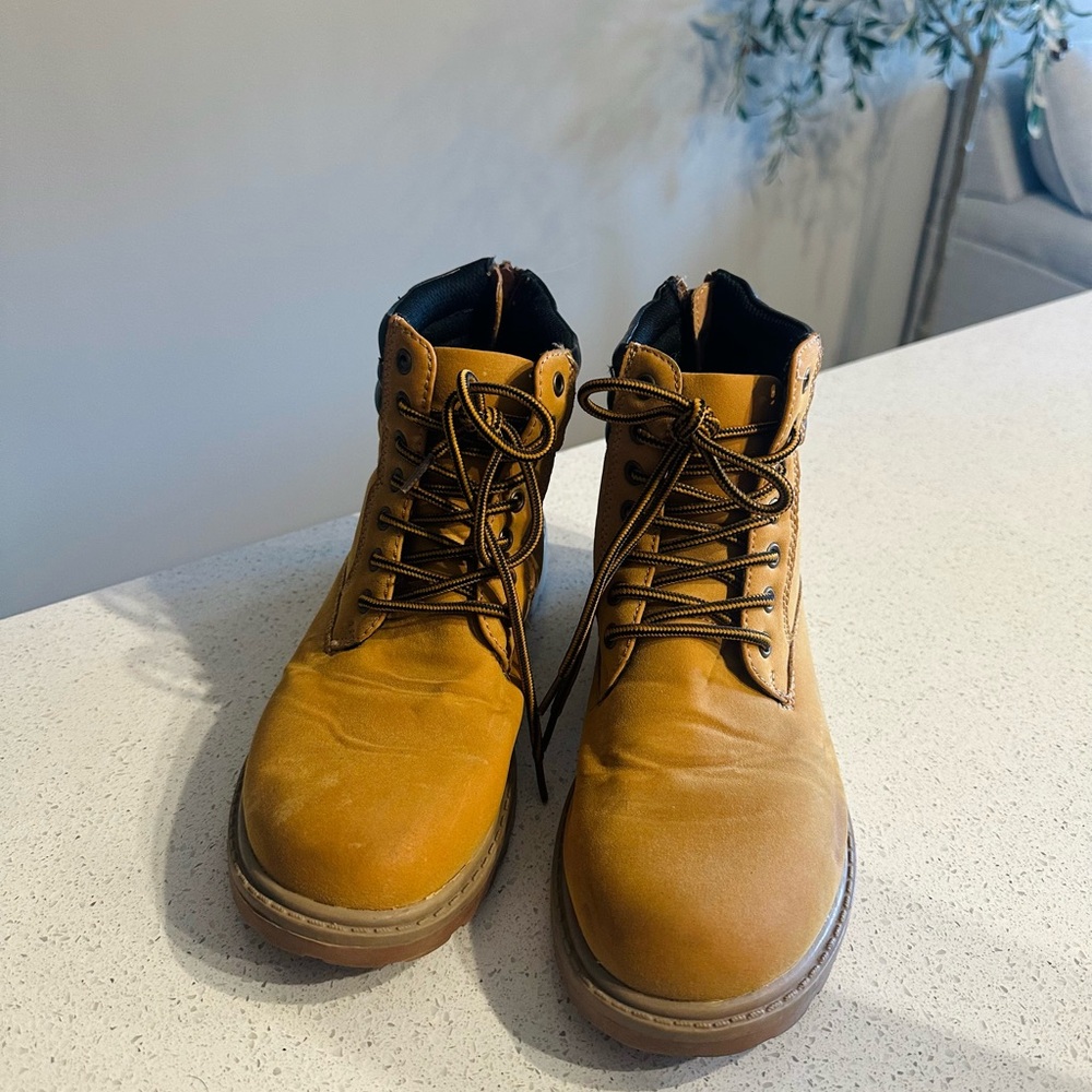 Tan Lace-Up Boots with Cushioned Collar